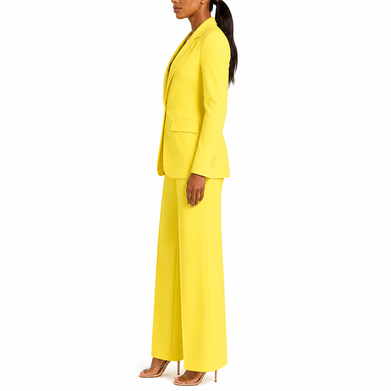 Women's Yellow Two-Piece Office Suit | Long Sleeve Blazer and Wide Leg Pants