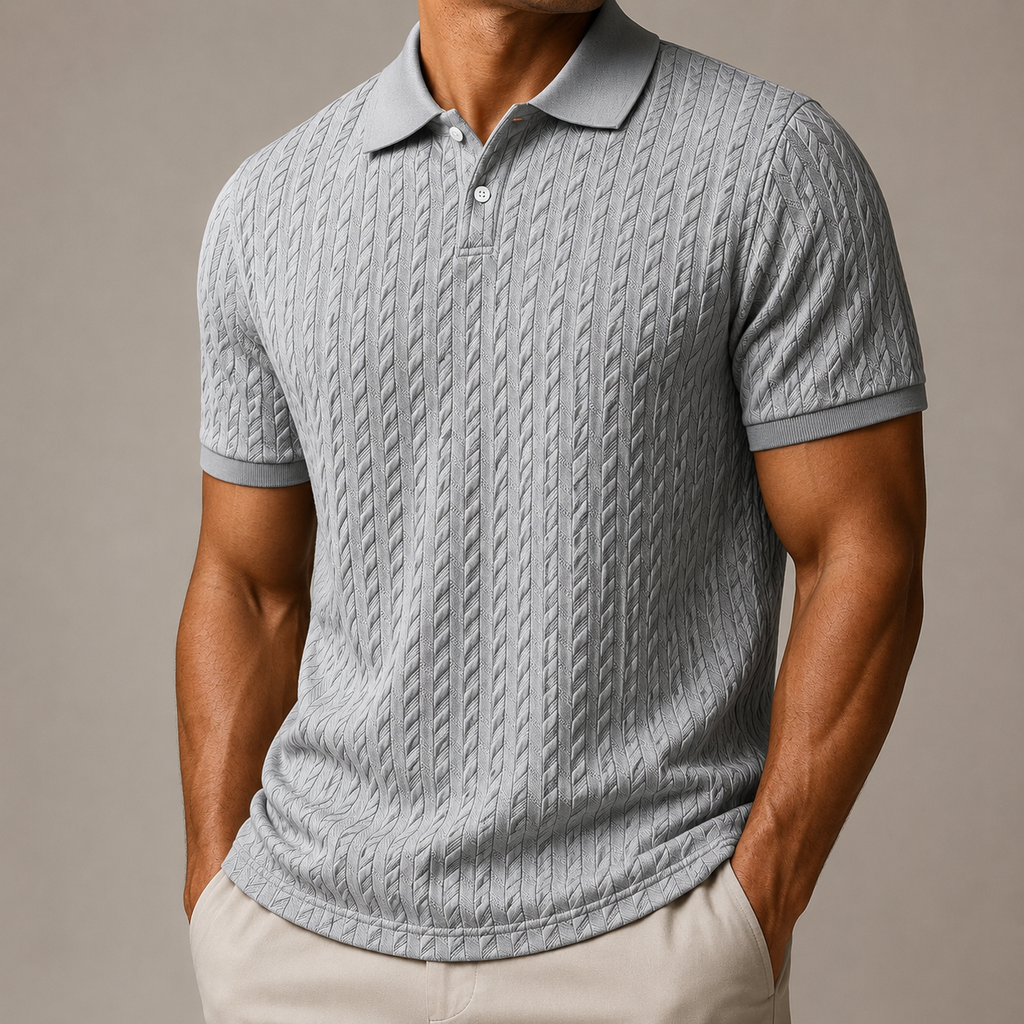 Men’s Short Sleeve Cable Knit Polo Shirt | Slim Fit