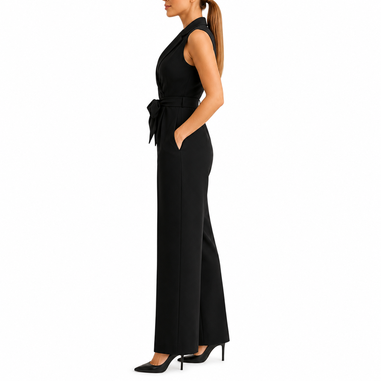 Women's Sleeveless Wrap Jumpsuit | with Tie Waist