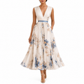 Women’s Floral Print V-Neck Pleated Wedding Guest Dress | Maxi