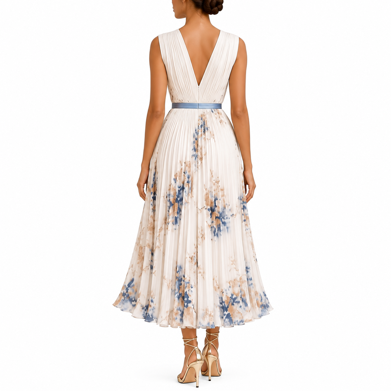Women’s Floral Print V-Neck Pleated Wedding Guest Dress | Maxi