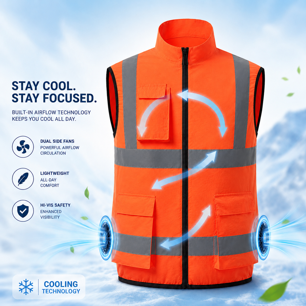 Rechargeable Cooling Vest with Fan for Outdoor Work, Construction, and Travel