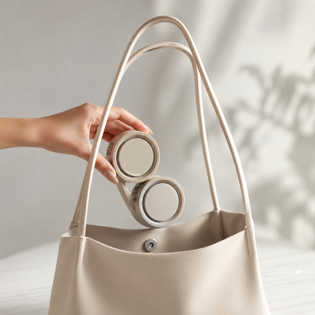 Compact Rechargeable Neck Fan - Foldable Bladeless Hands-Free Cooling for On-the-Go