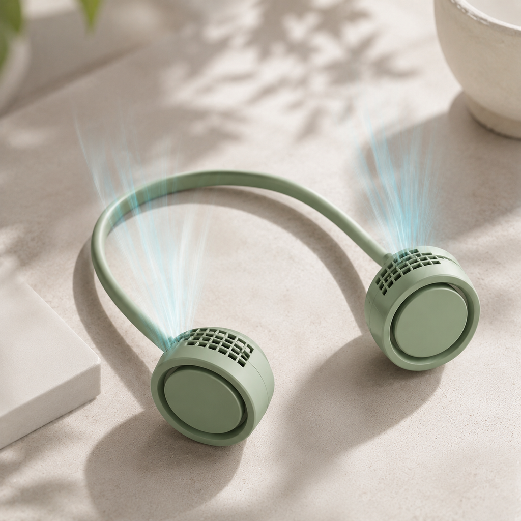 Compact Rechargeable Neck Fan - Foldable Bladeless Hands-Free Cooling for On-the-Go