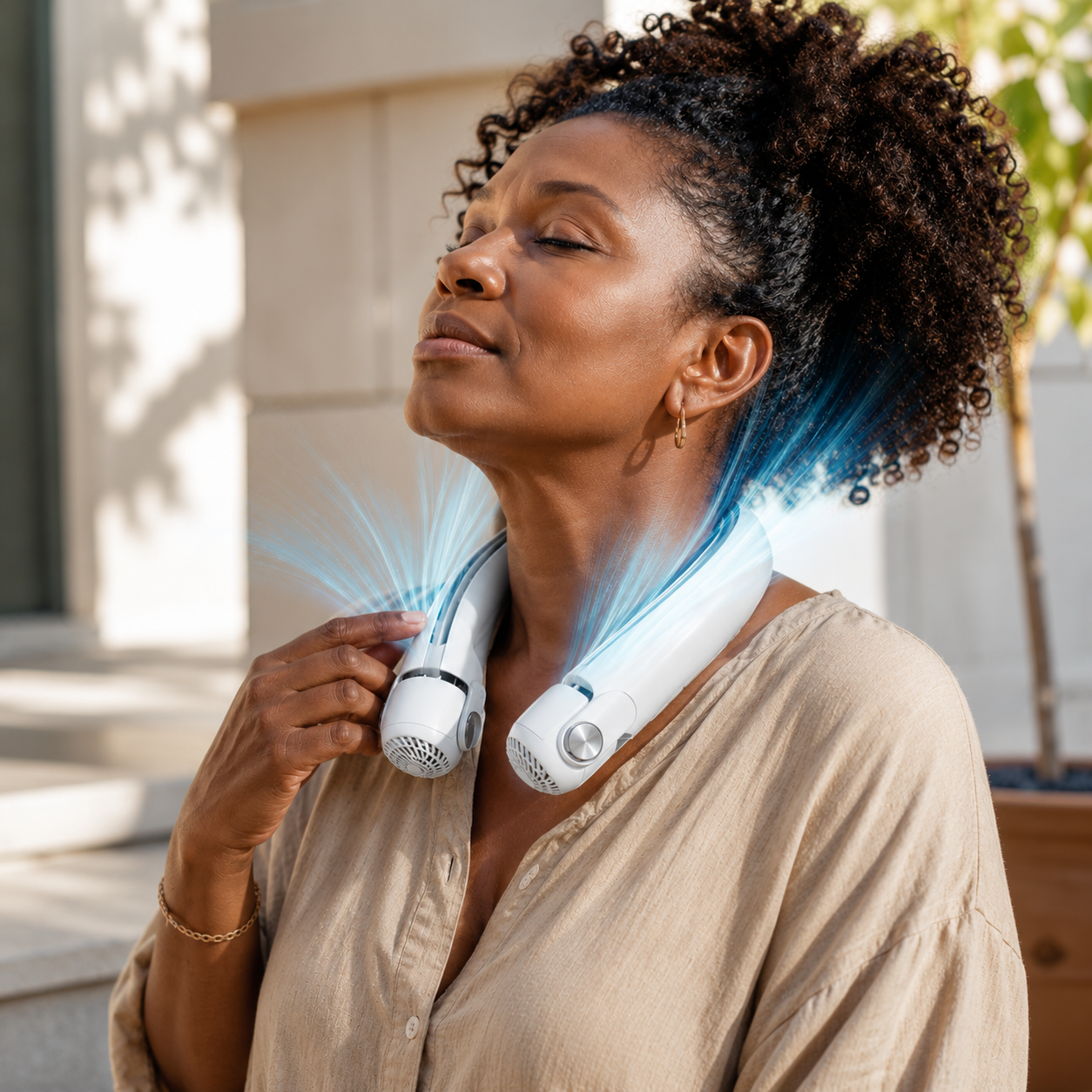 Rechargeable Dual Airflow Neck Fan with USB-C for Travel, Sports, and Outdoor Activities