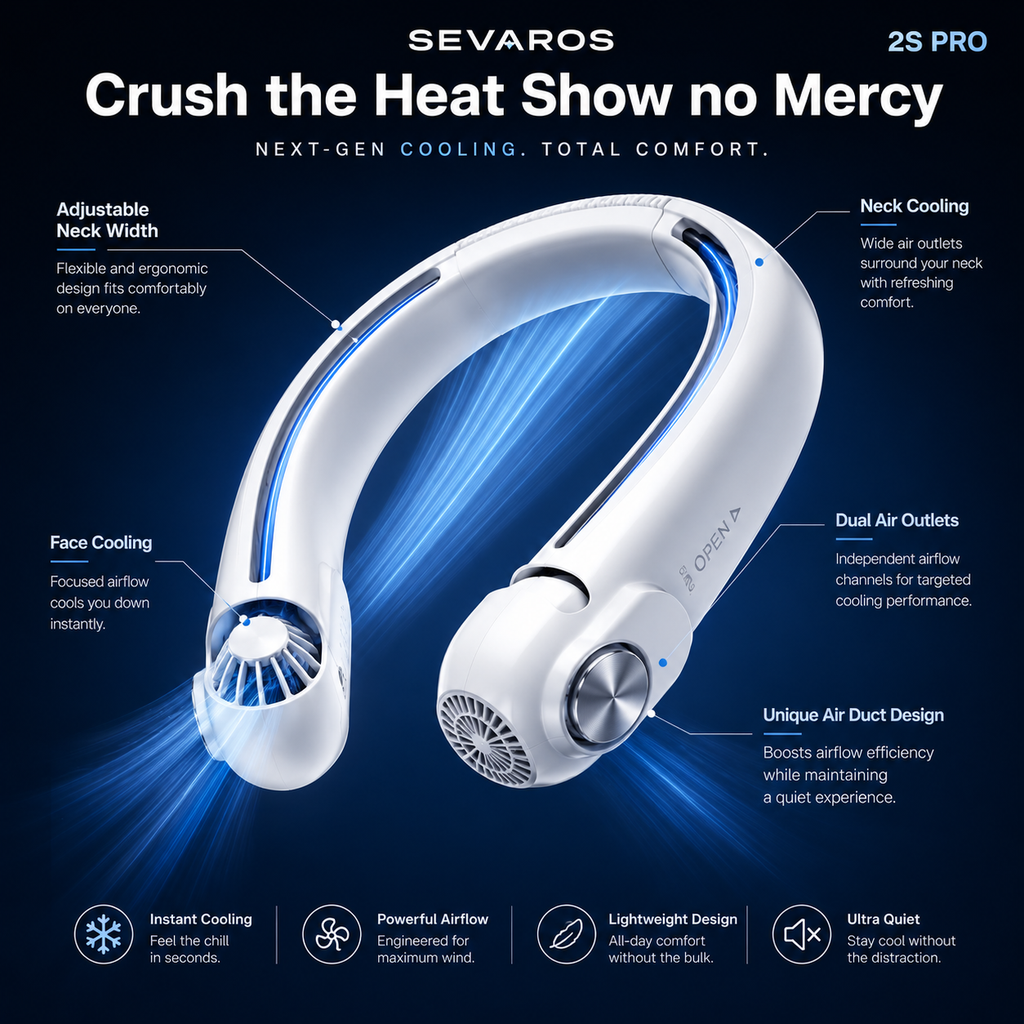 Rechargeable Dual Airflow Neck Fan with USB-C for Travel, Sports, and Outdoor Activities