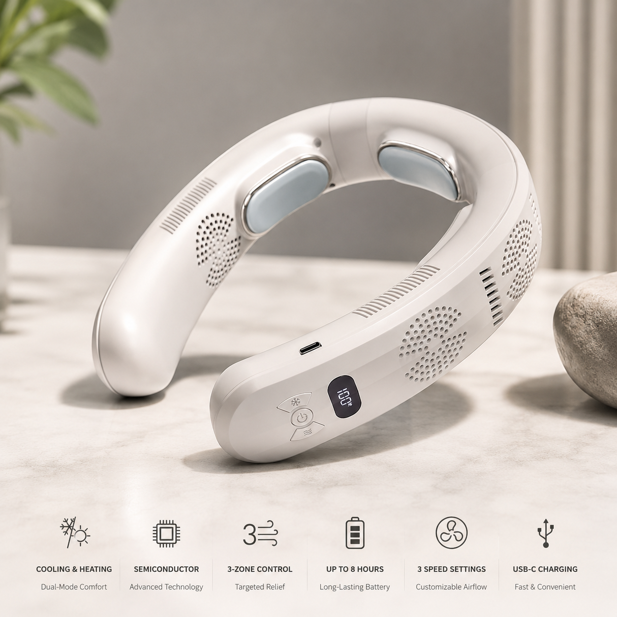3-Zone Neck Cooler and Heater, Versatile Wearable Neck Fan for All Weather