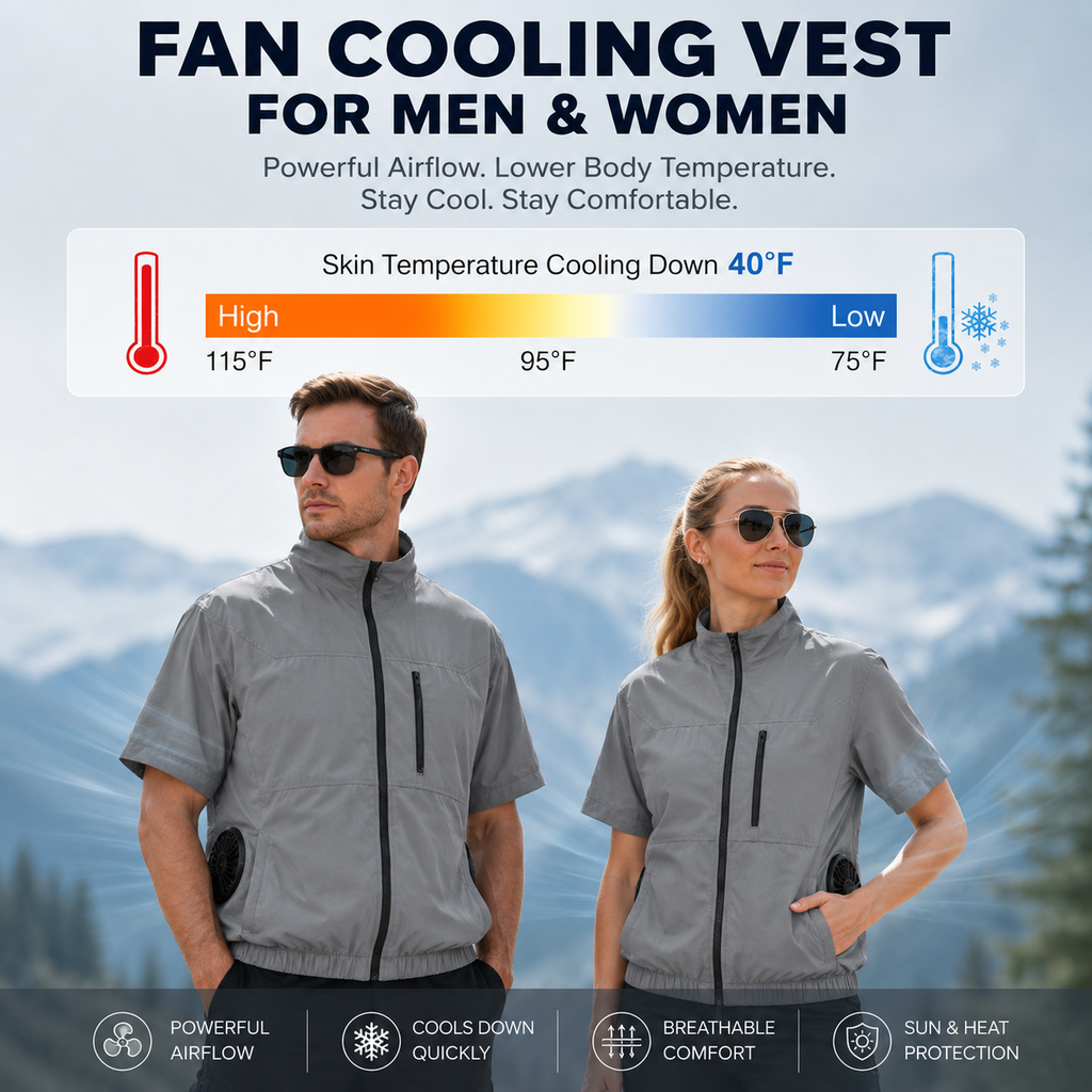 Portable Cooling Vest with Four Fans for Relief from Heat During Outdoor Activities