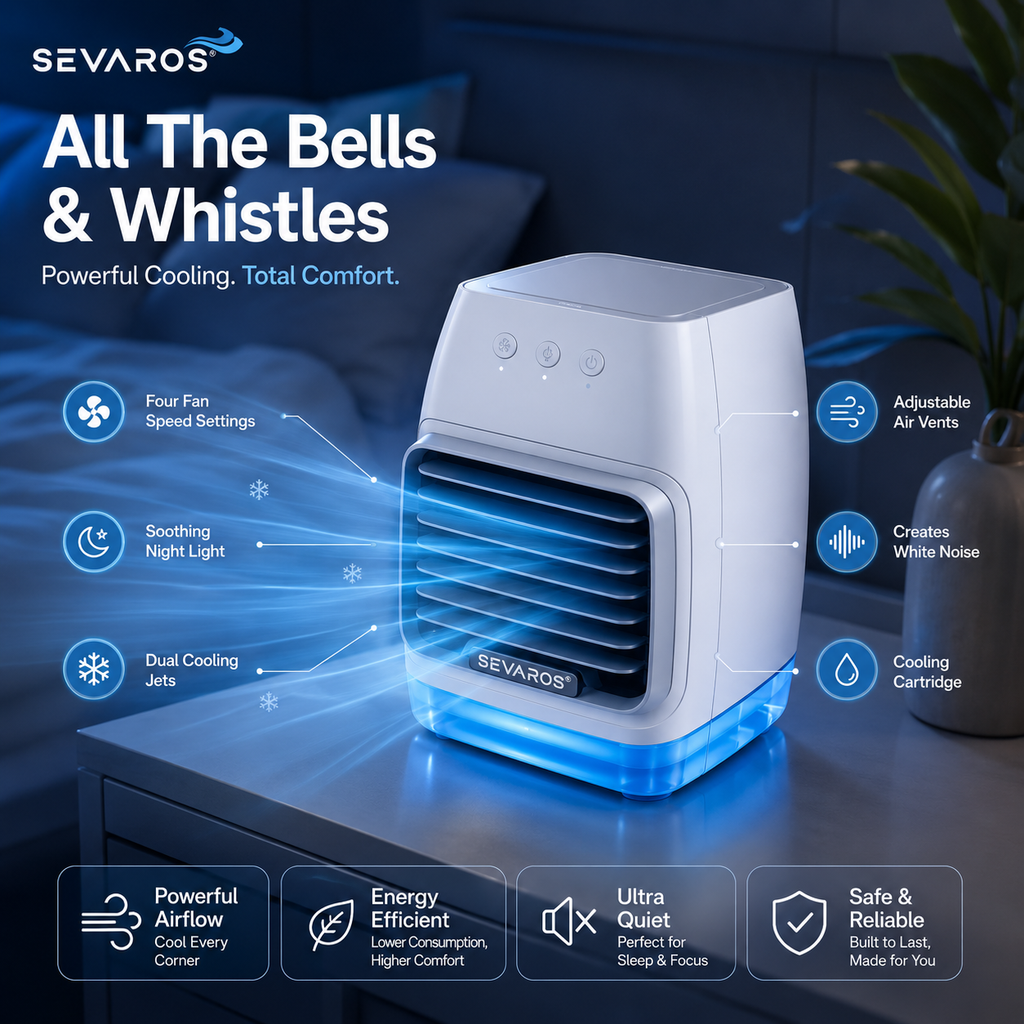 Portable Mini Evaporative Cooler with 4 Speed Settings and 8-Hour Operation Time