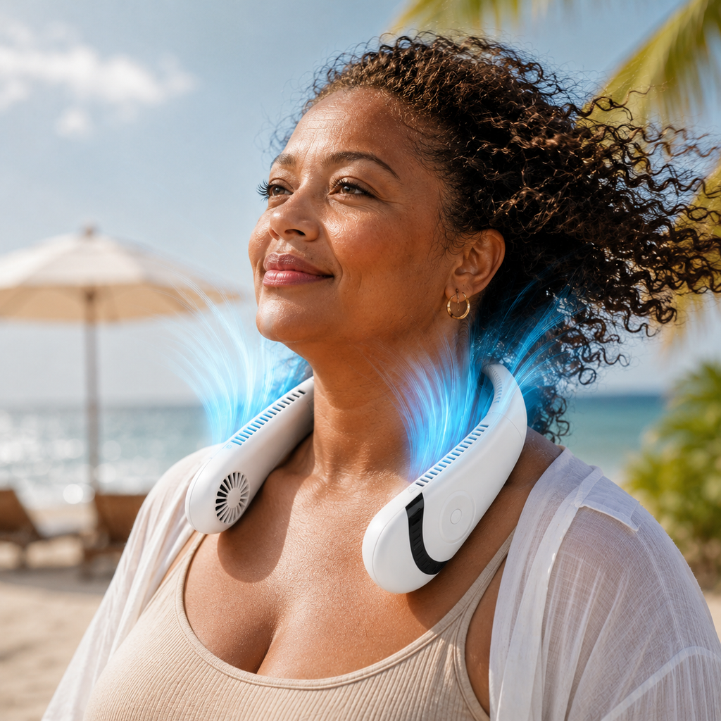 Portable Rechargeable Neck Fan - Blade-Free, USB-Powered, Hands-Free Cooling for On-the-Go