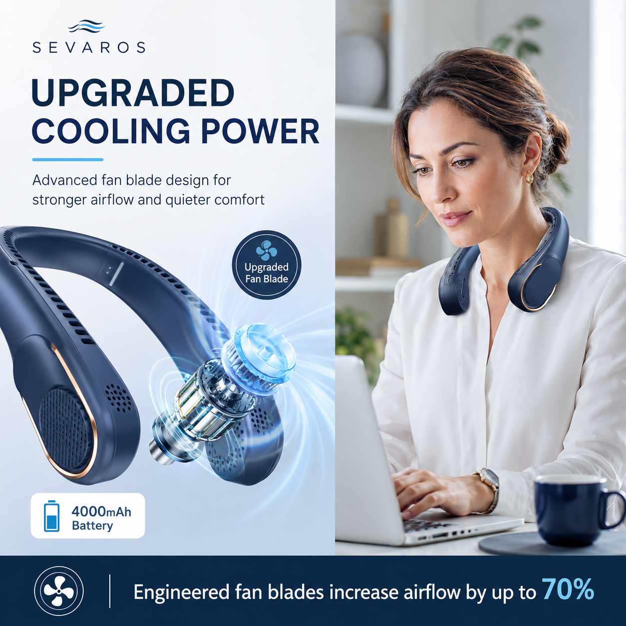 Portable Rechargeable 4000mAh Hands-Free Neck Fan for Personal Cooling on the Go