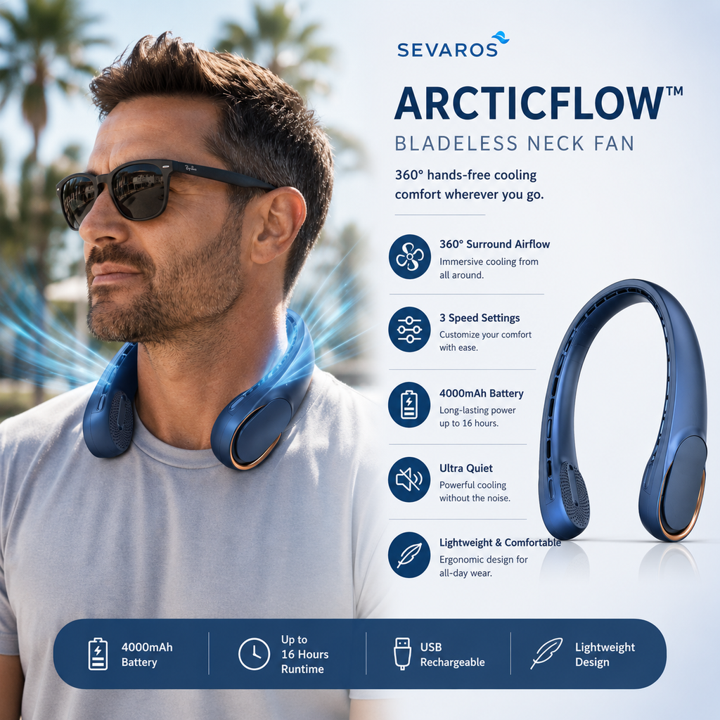 Portable Rechargeable 4000mAh Hands-Free Neck Fan for Personal Cooling on the Go