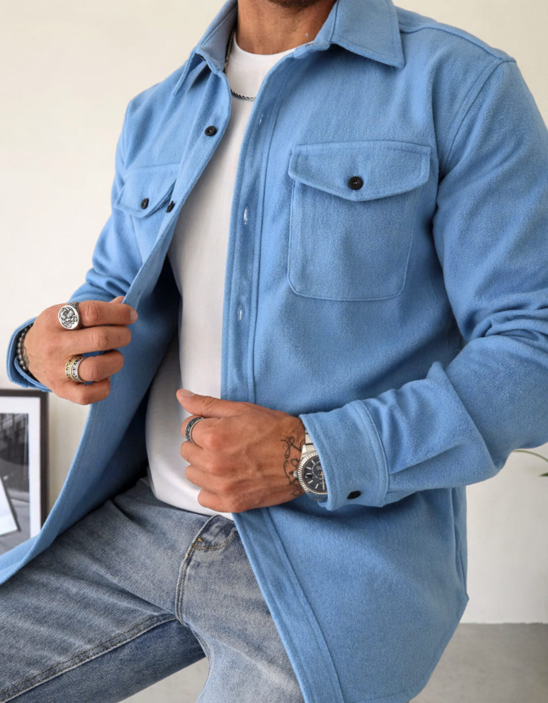 Men's Casual Long Sleeve Overshirt | with Chest Pockets