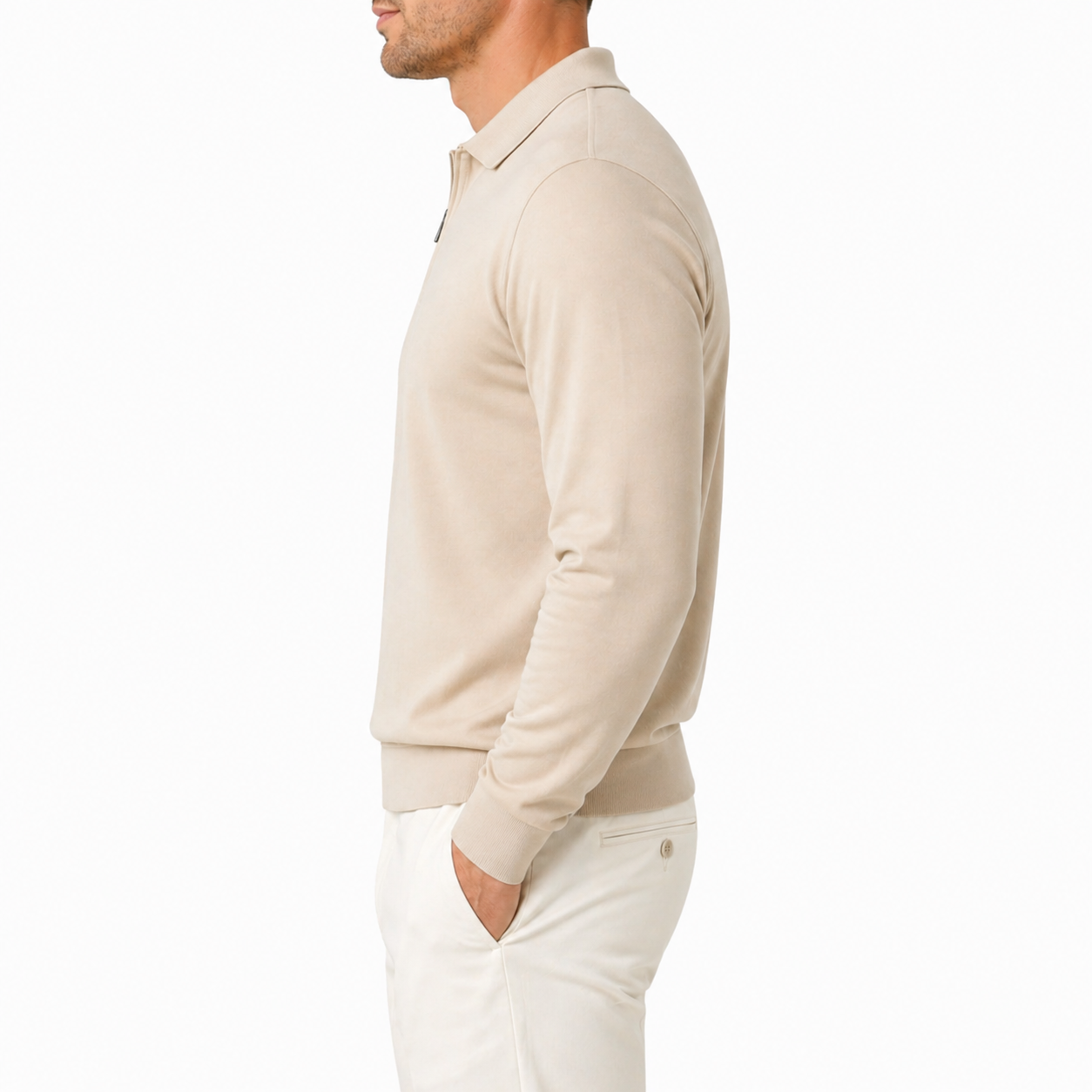 Men's Long Sleeve Quarter Zip Polo Shirt | Slim Fit