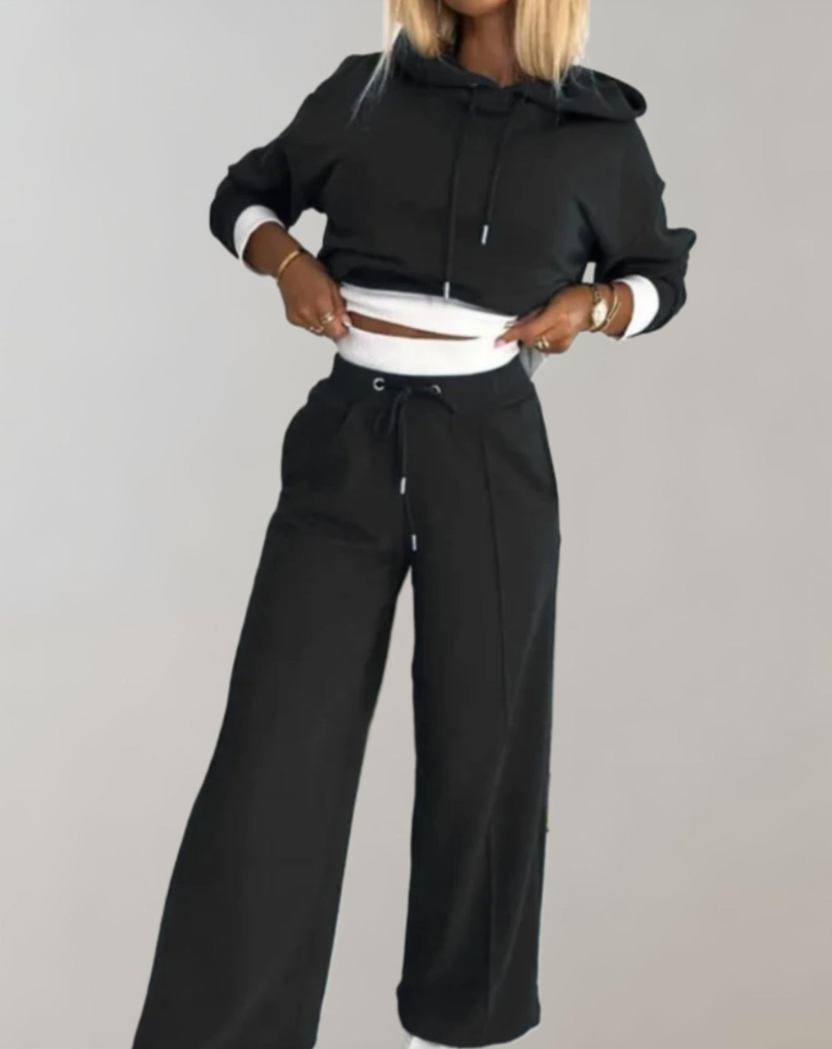 Women's Crop Hoodie and Wide-Leg Pants | 2-Piece Set