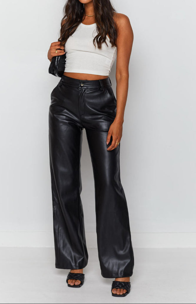 Izabella Cool Shade PU Pants Black
