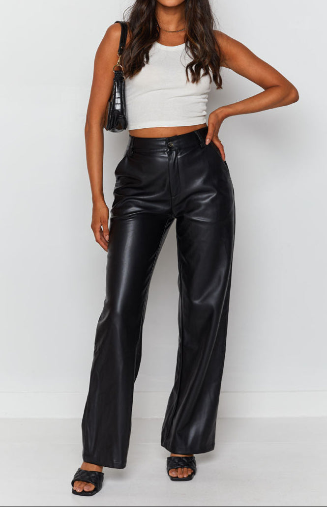 Izabella Cool Shade PU Pants Black