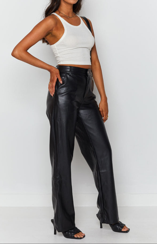 Izabella Cool Shade PU Pants Black