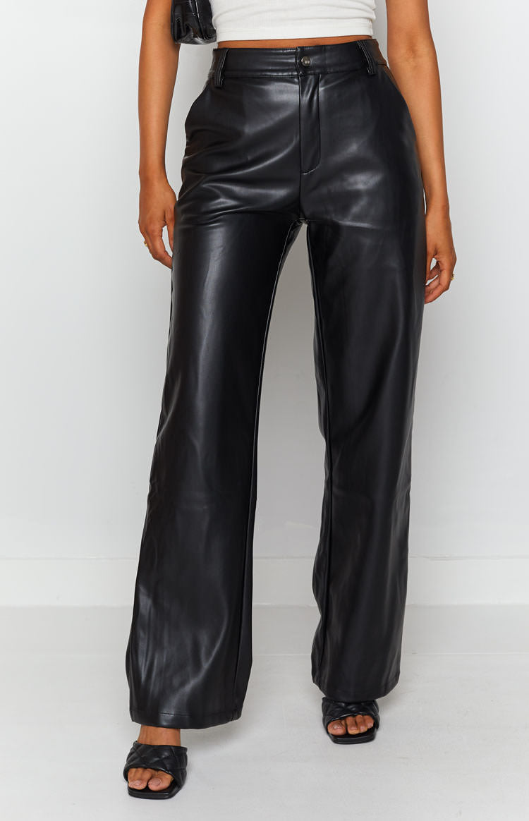 Izabella Cool Shade PU Pants Black