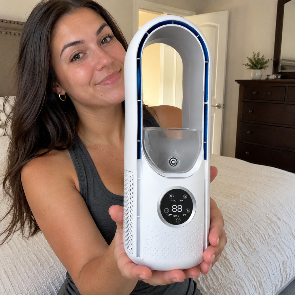 Compact Bladeless Air Conditioner with Cooling Fan