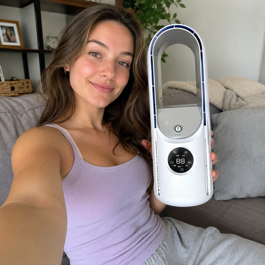 Compact Bladeless Air Conditioner with Cooling Fan