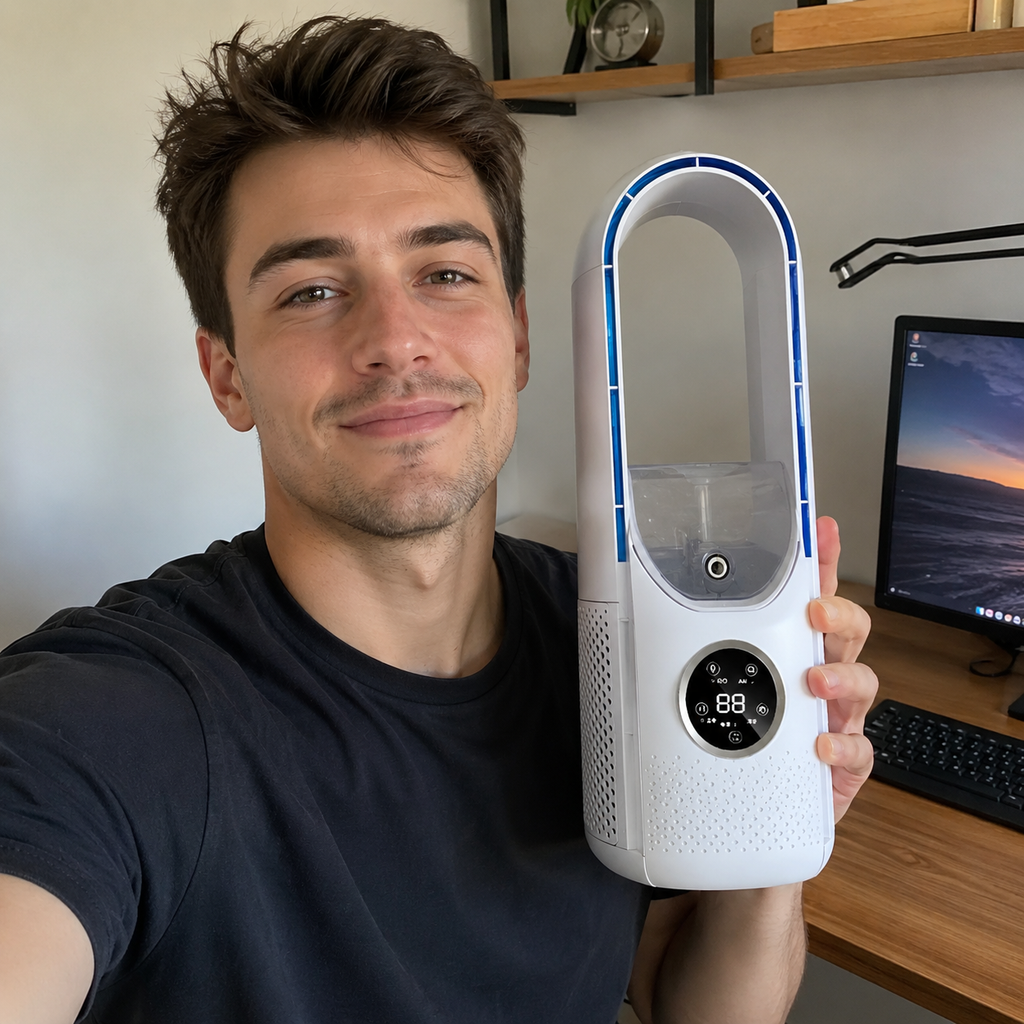 Compact Bladeless Air Conditioner with Cooling Fan