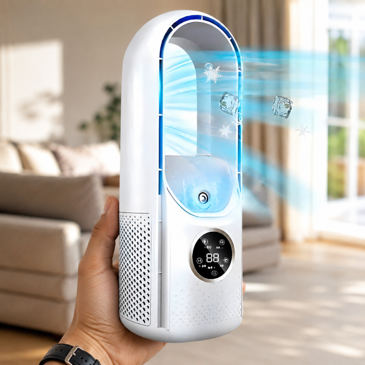 Compact Bladeless Air Conditioner with Cooling Fan