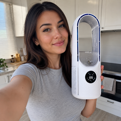Compact Bladeless Air Conditioner with Cooling Fan