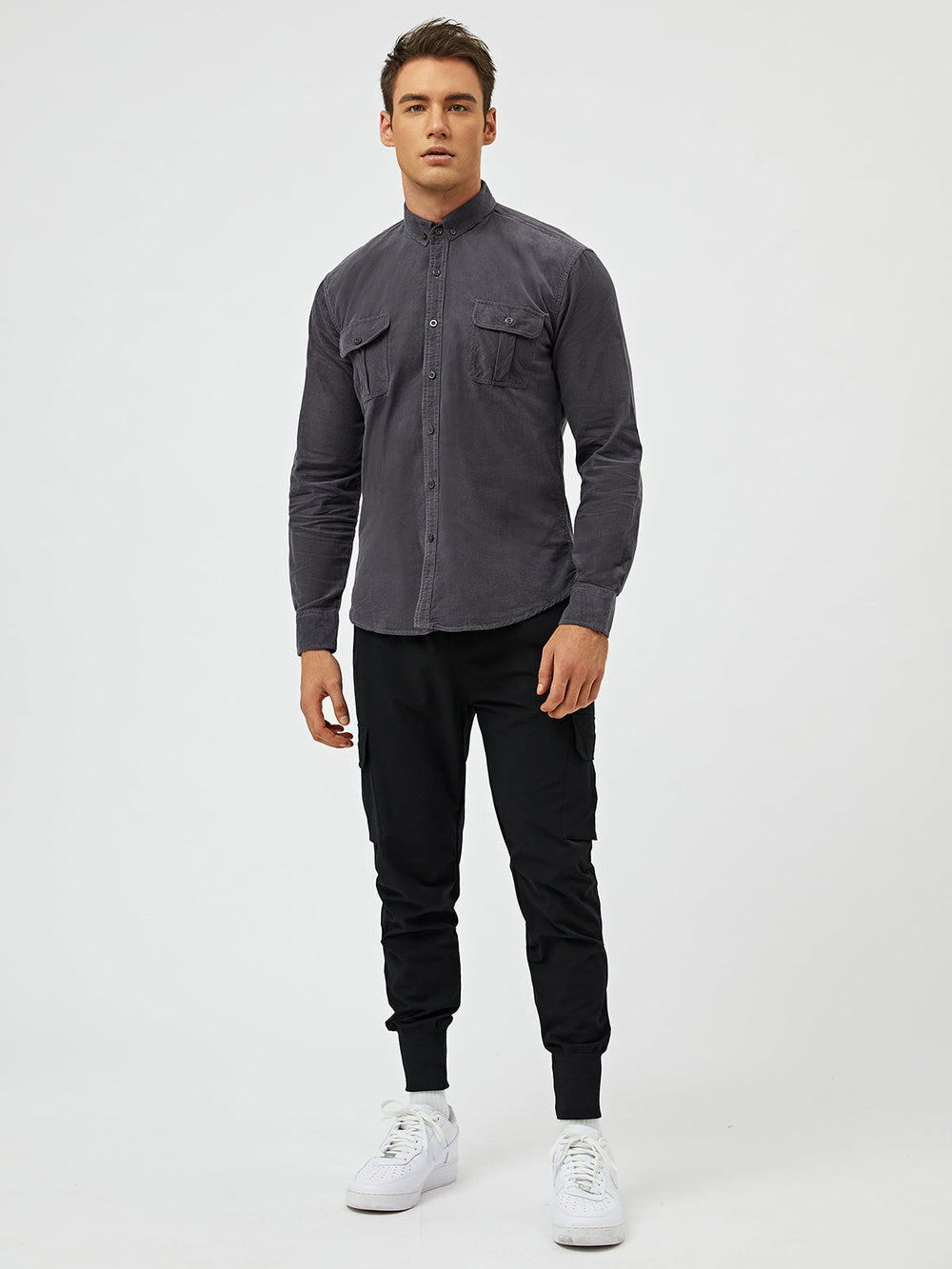 Men's Casual Long Sleeve Shirt with Flap Pockets