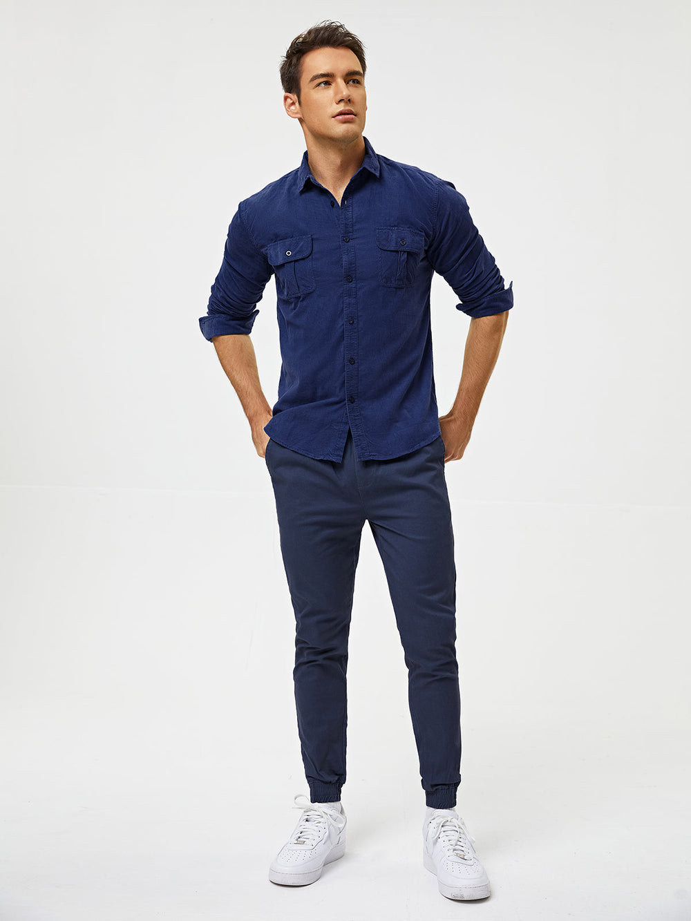 Men's Casual Long Sleeve Shirt with Flap Pockets
