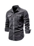 Men's Casual Long Sleeve Shirt with Flap Pockets