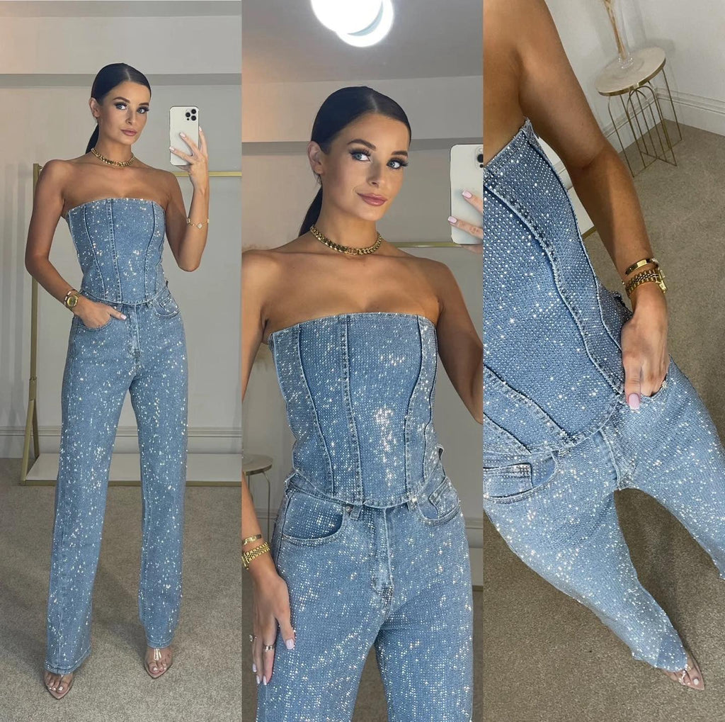 Elegant Women's Top and Pants Set | Glitter