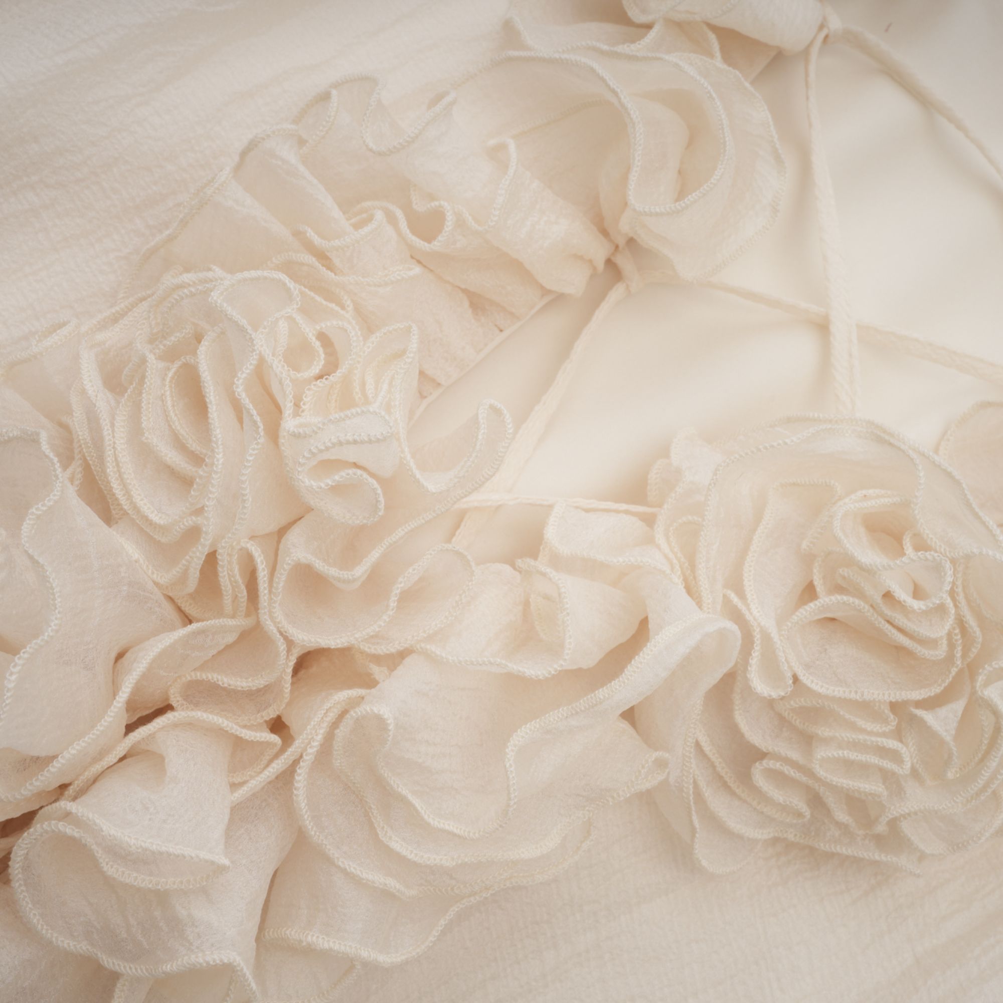 Cream Ruffled Mini Dress with Floral Detailing for Women - Sonia