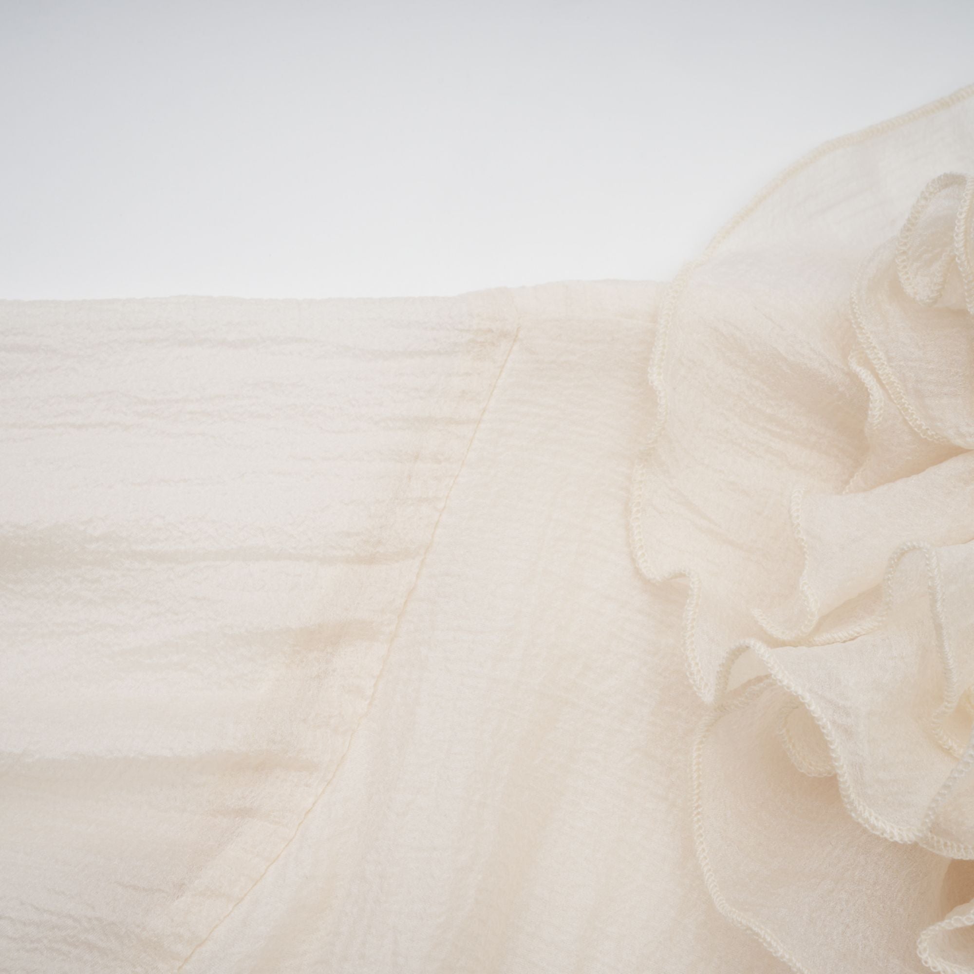 Cream Ruffled Mini Dress with Floral Detailing for Women - Sonia