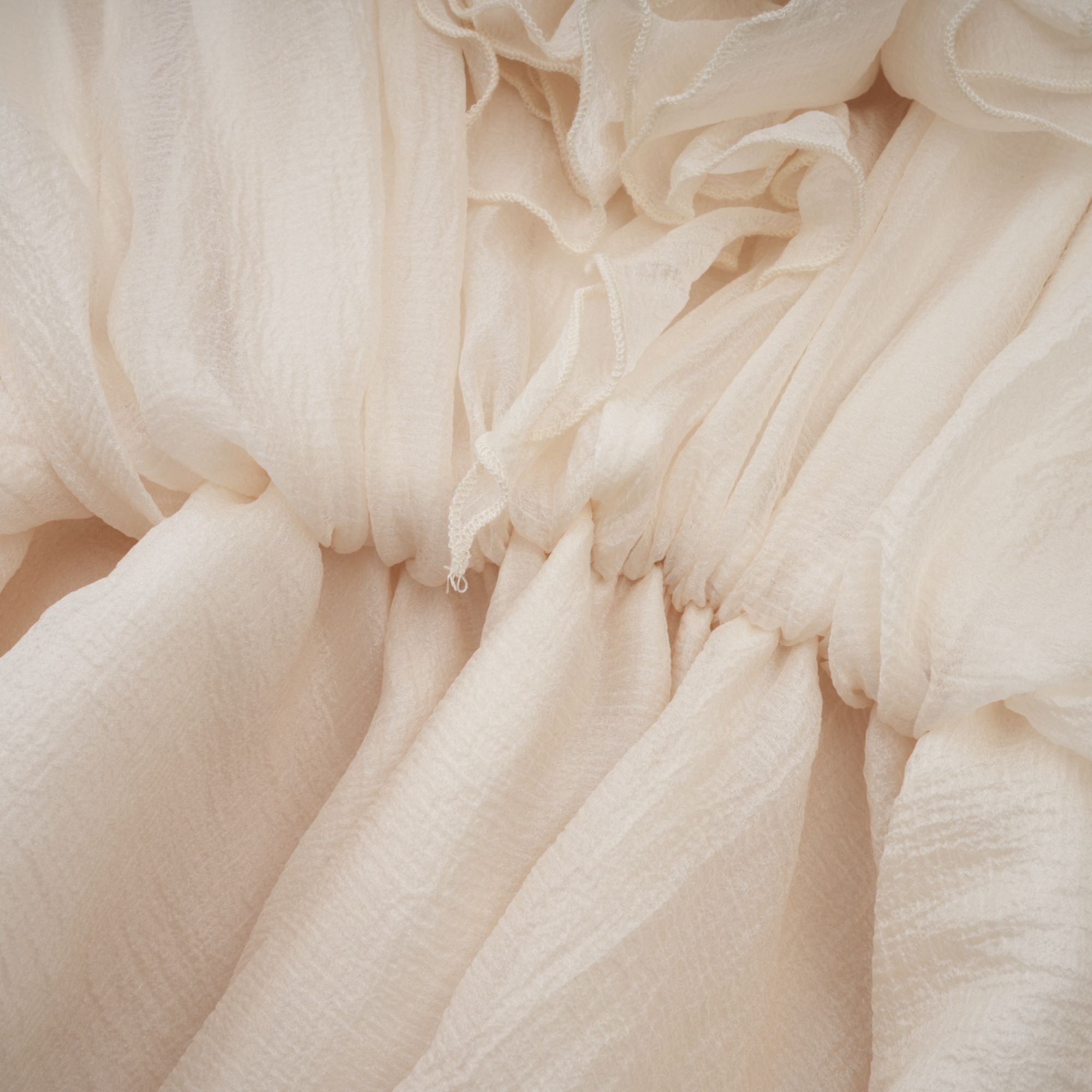 Cream Ruffled Mini Dress with Floral Detailing for Women - Sonia