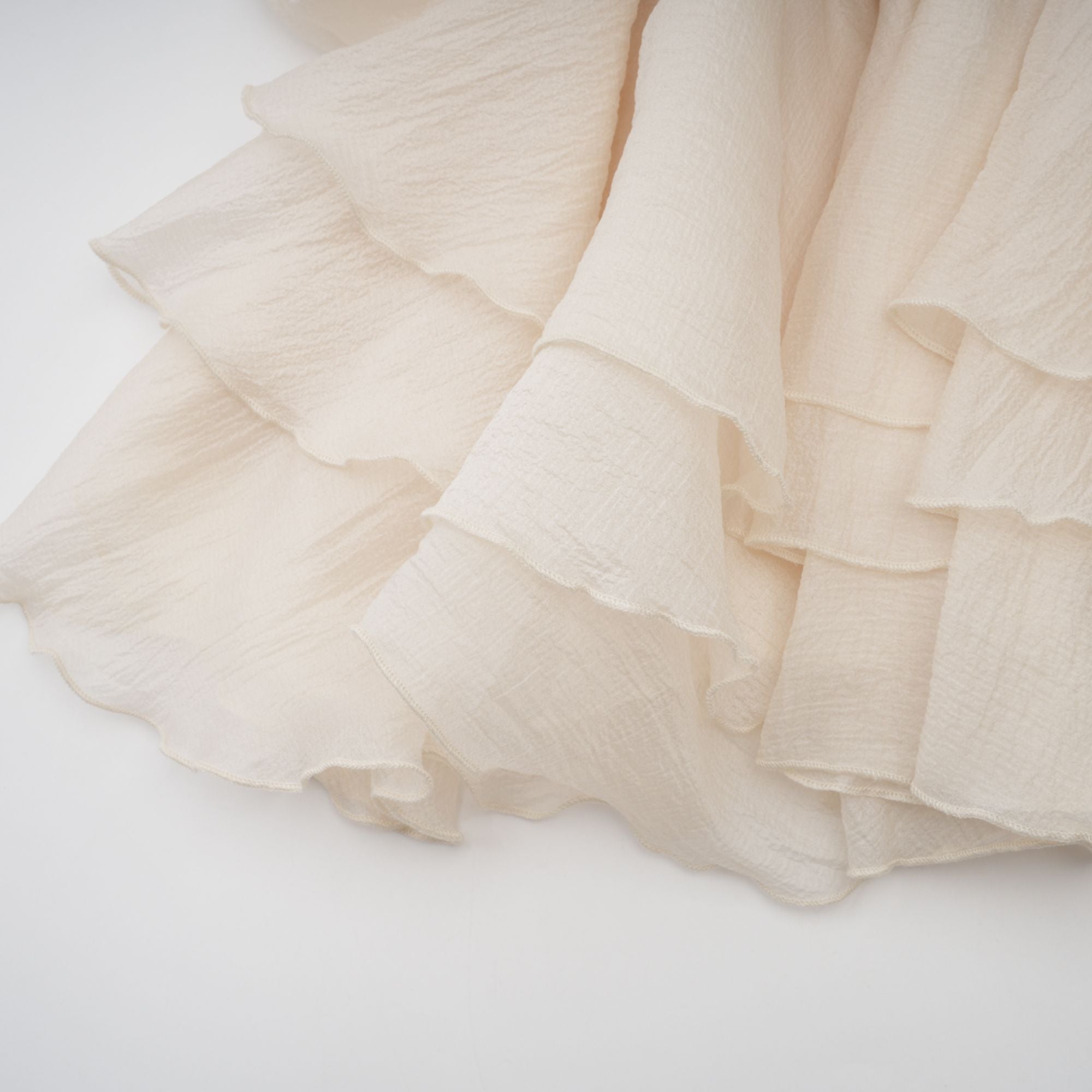 Cream Ruffled Mini Dress with Floral Detailing for Women - Sonia