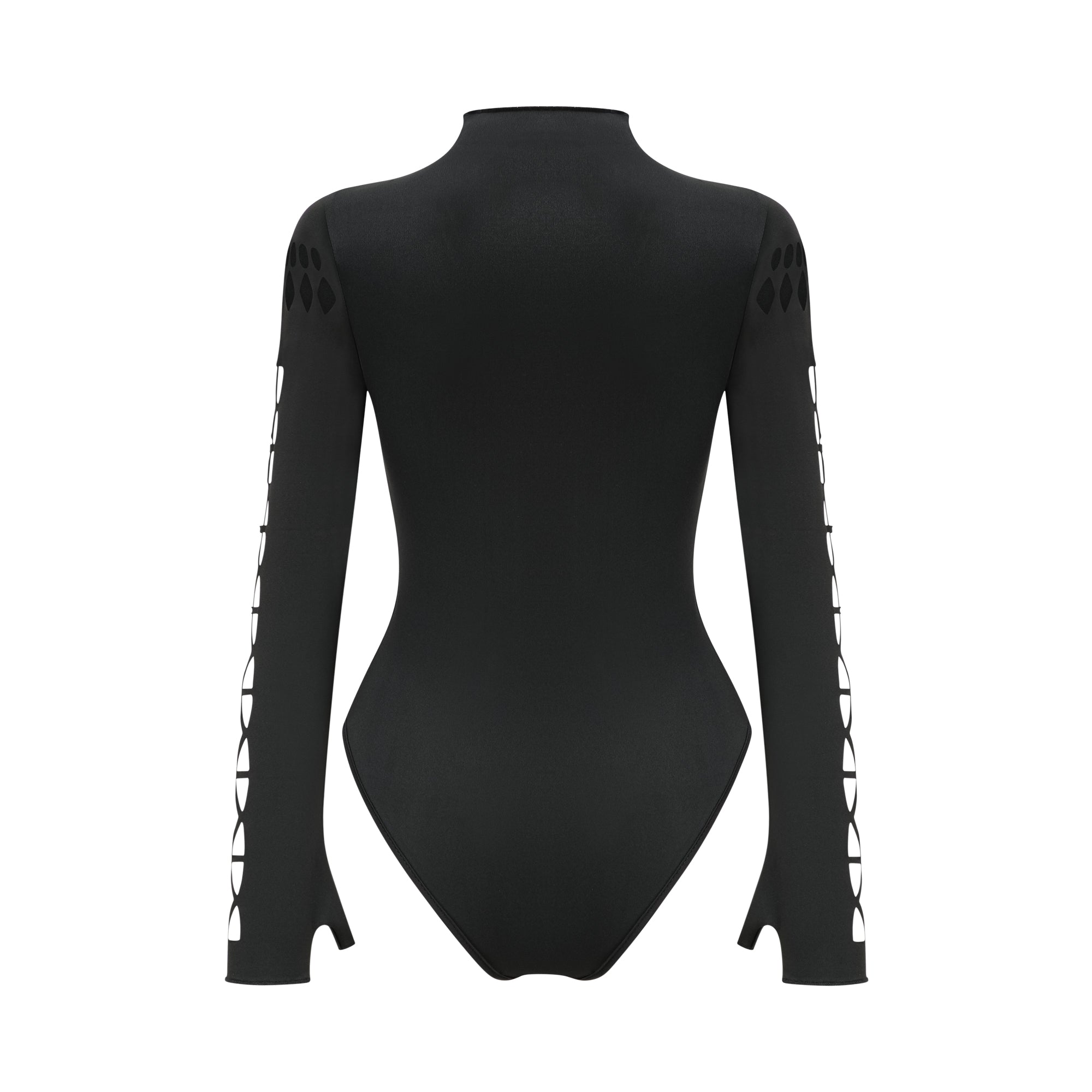 Black Cut-Out Bodysuit with Mesh Detail for Women - Rebecca