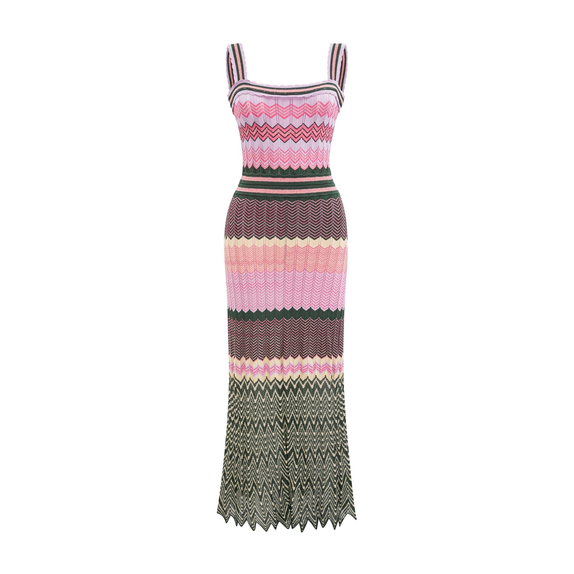 Multi-Color Knit Maxi Dress with Chevron Pattern for Women - Sabrina