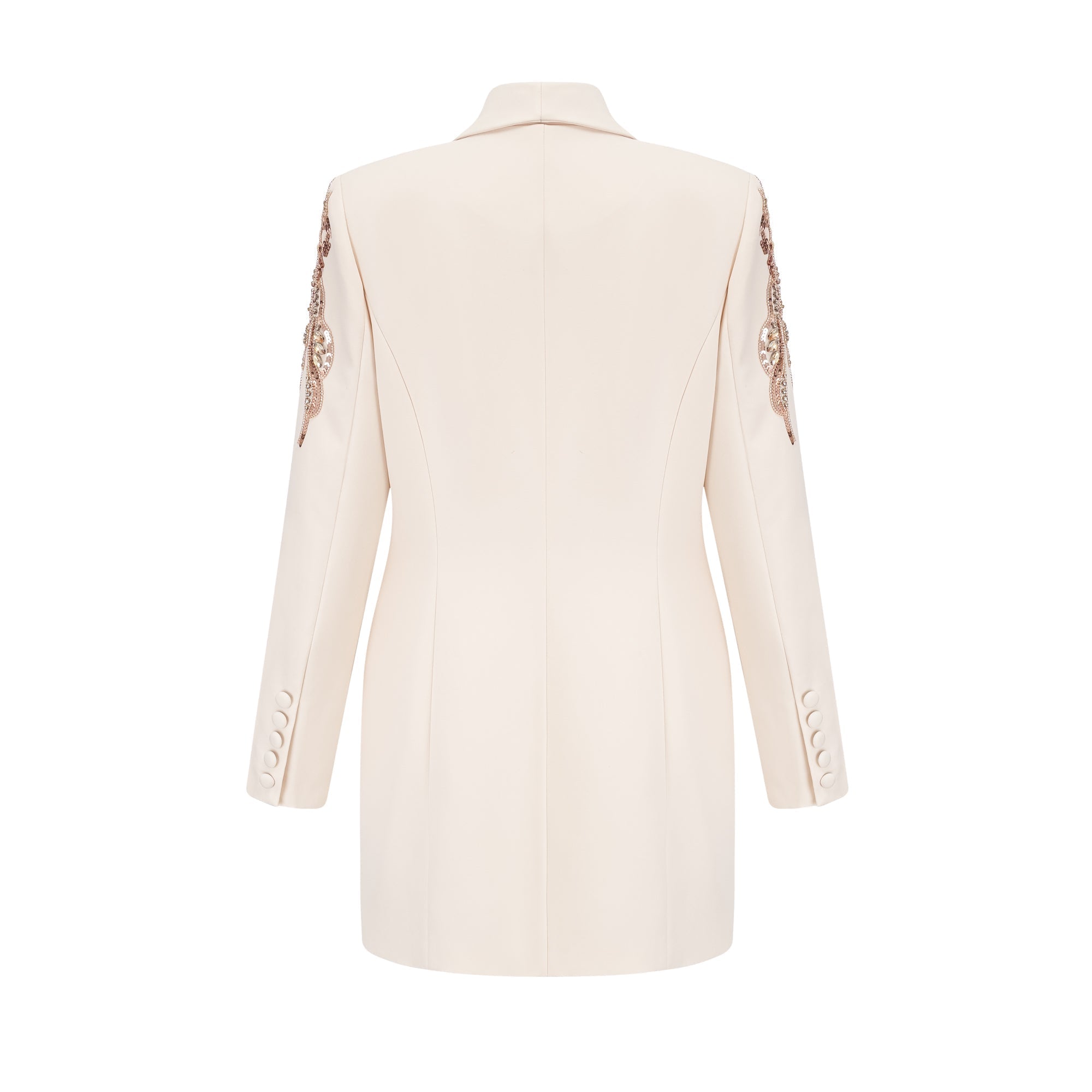 Ivory Embellished Blazer Mini Dress with Long Sleeves for Women - Teresa