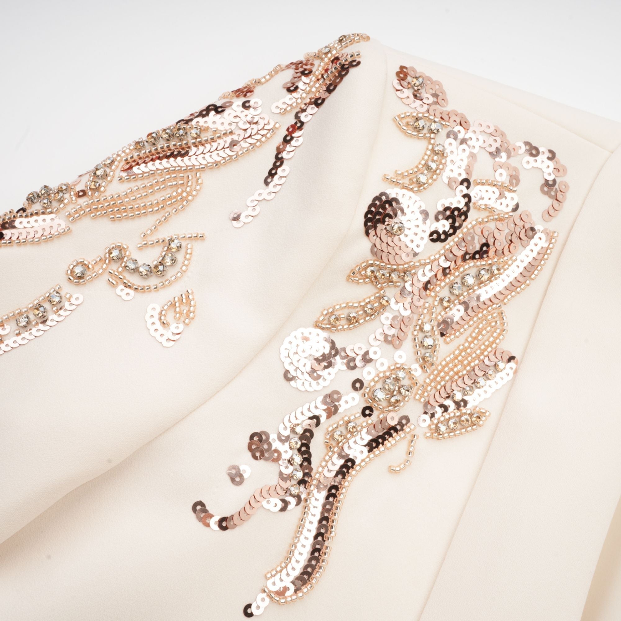 Ivory Embellished Blazer Mini Dress with Long Sleeves for Women - Teresa