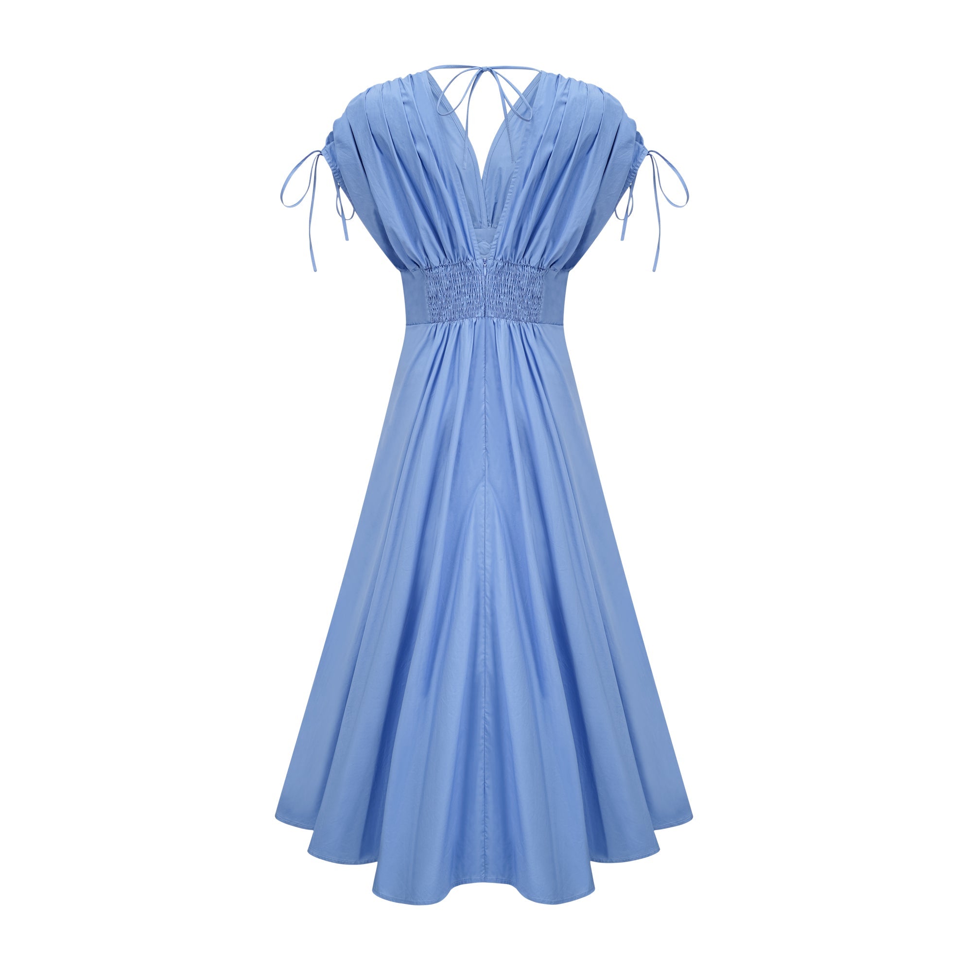 Sky Blue Maxi Dress with Floral Waist Detail for Women - Eva
