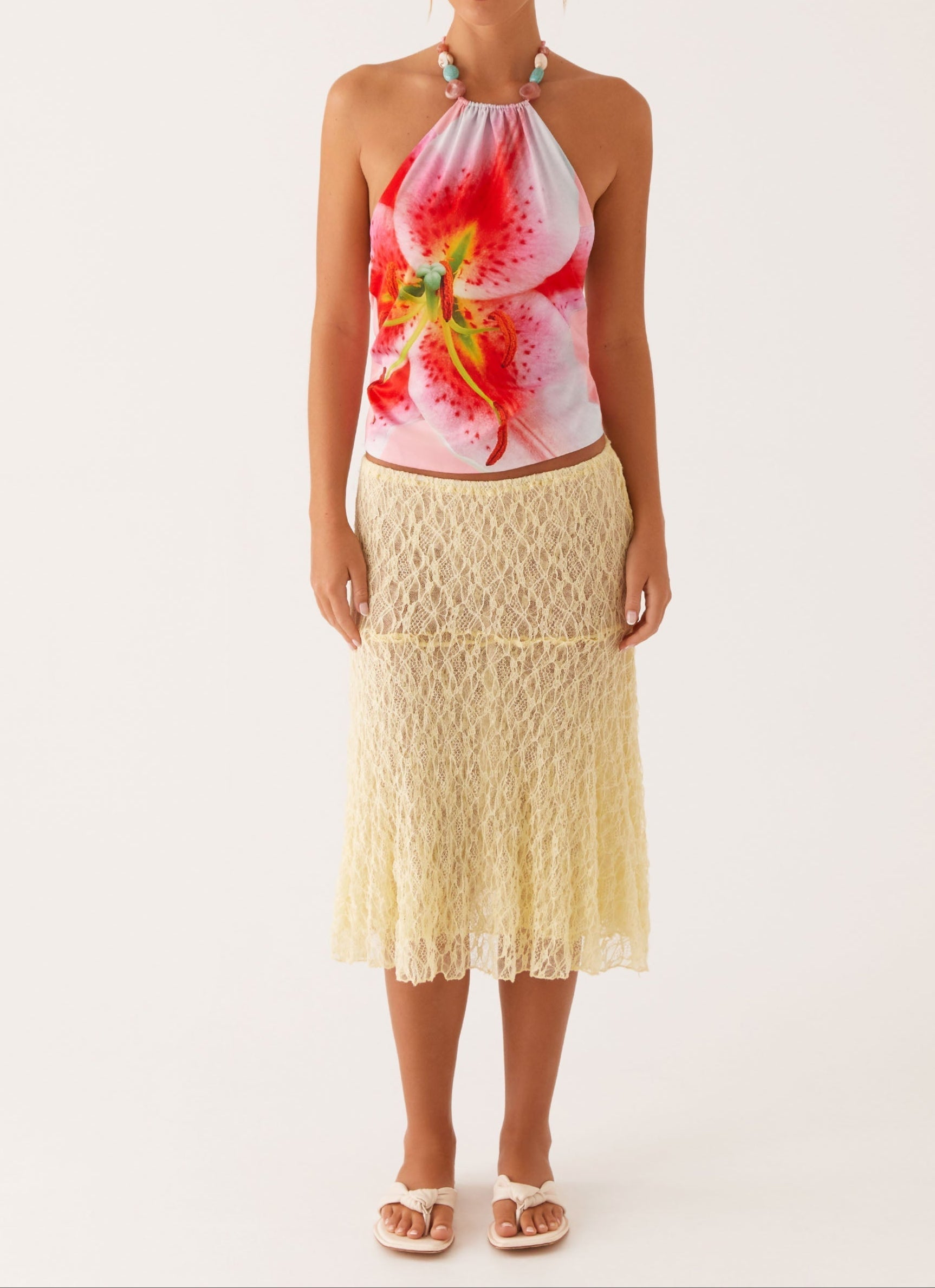 Rina Beaded Tie Back Top - Pink Lily