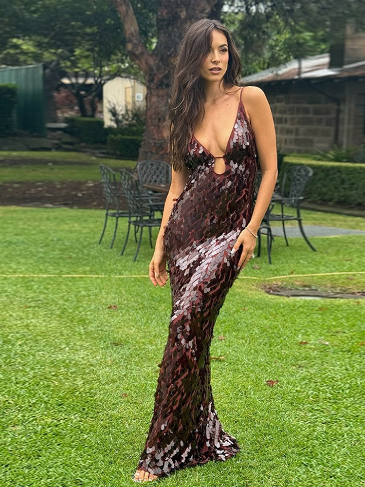 Sequin Maxi Dress with V-Neck for Women - Benedetta