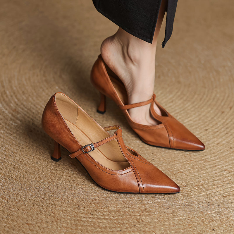 Women’s Vintage Pointed Toe T-Strap Pumps | Stiletto Heel