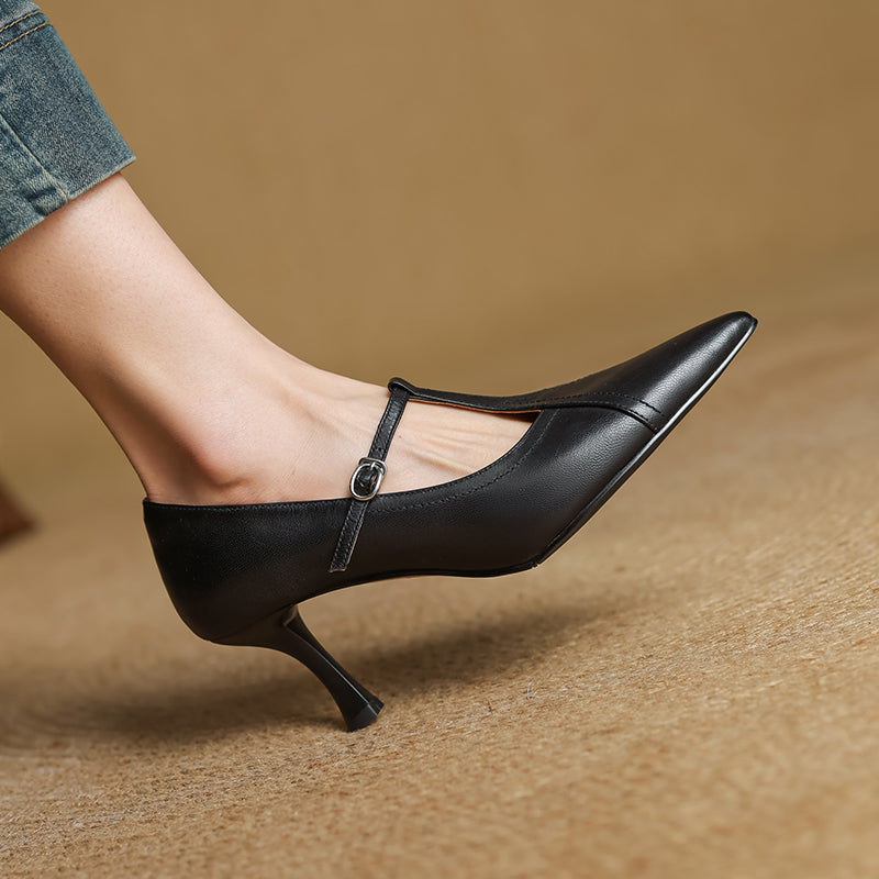 Women’s Vintage Pointed Toe T-Strap Pumps | Stiletto Heel