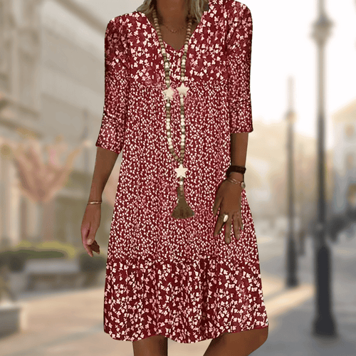 Floral Print Boho Midi Dress for Women | 3/4 Sleeves
