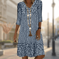 Floral Print Boho Midi Dress for Women | 3/4 Sleeves