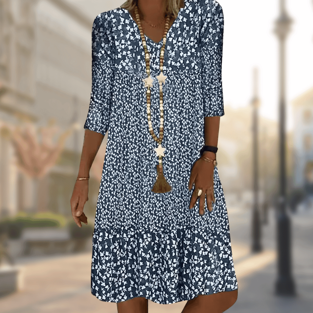 Floral Print Boho Midi Dress for Women | 3/4 Sleeves