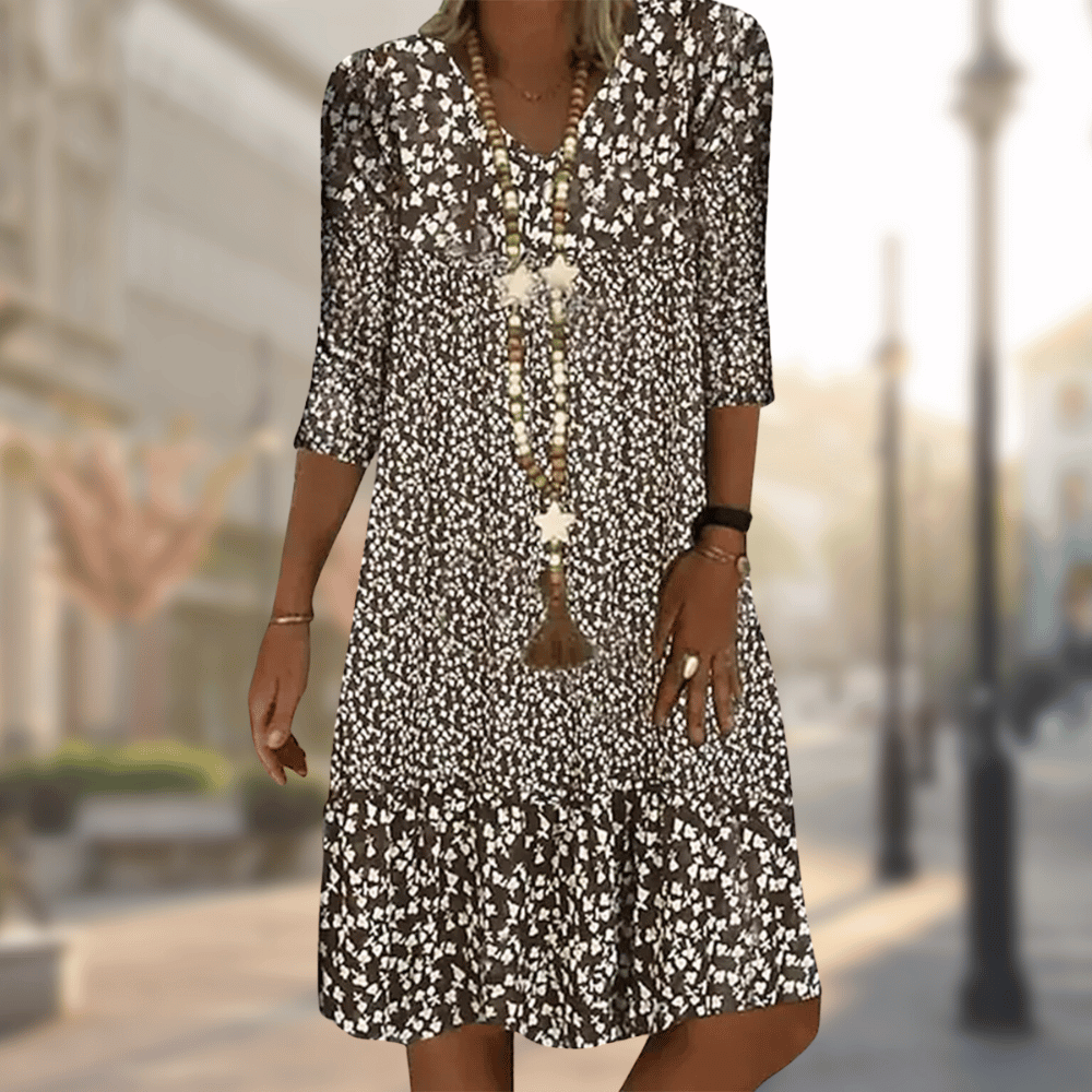 Floral Print Boho Midi Dress for Women | 3/4 Sleeves