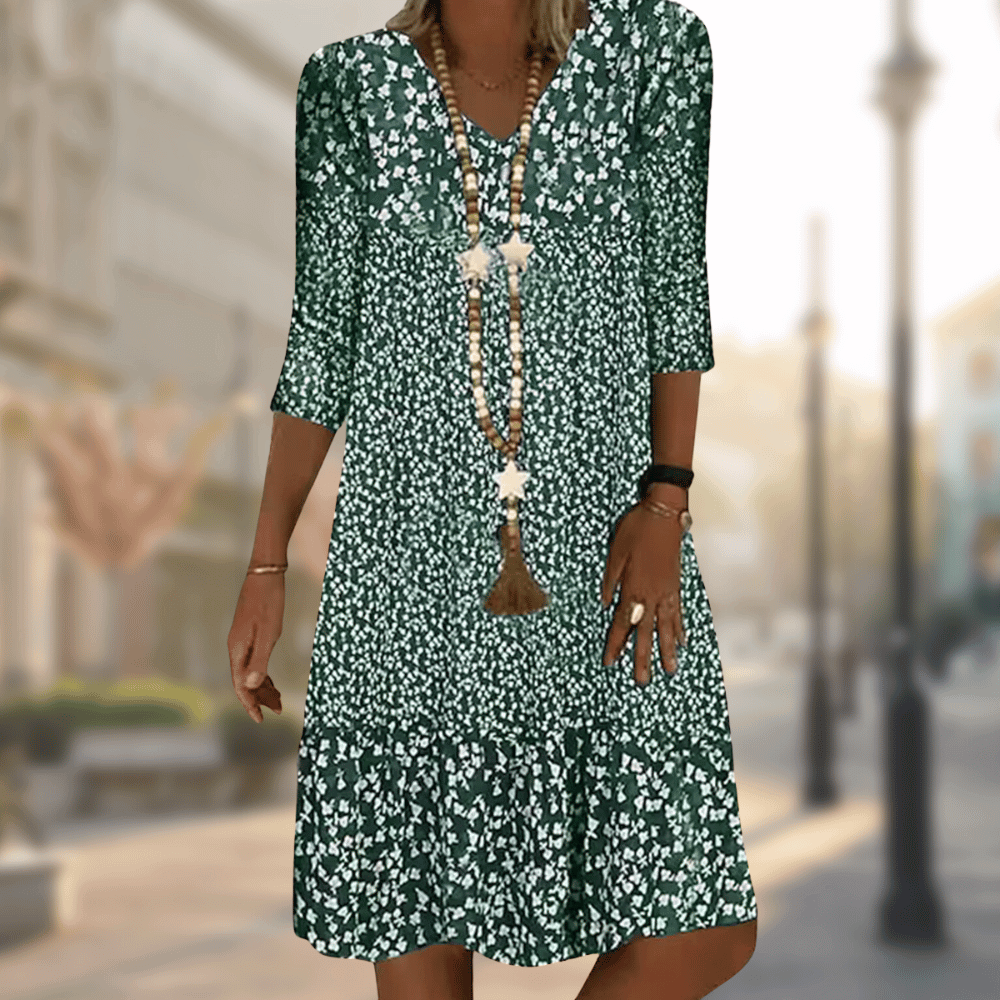 Floral Print Boho Midi Dress for Women | 3/4 Sleeves